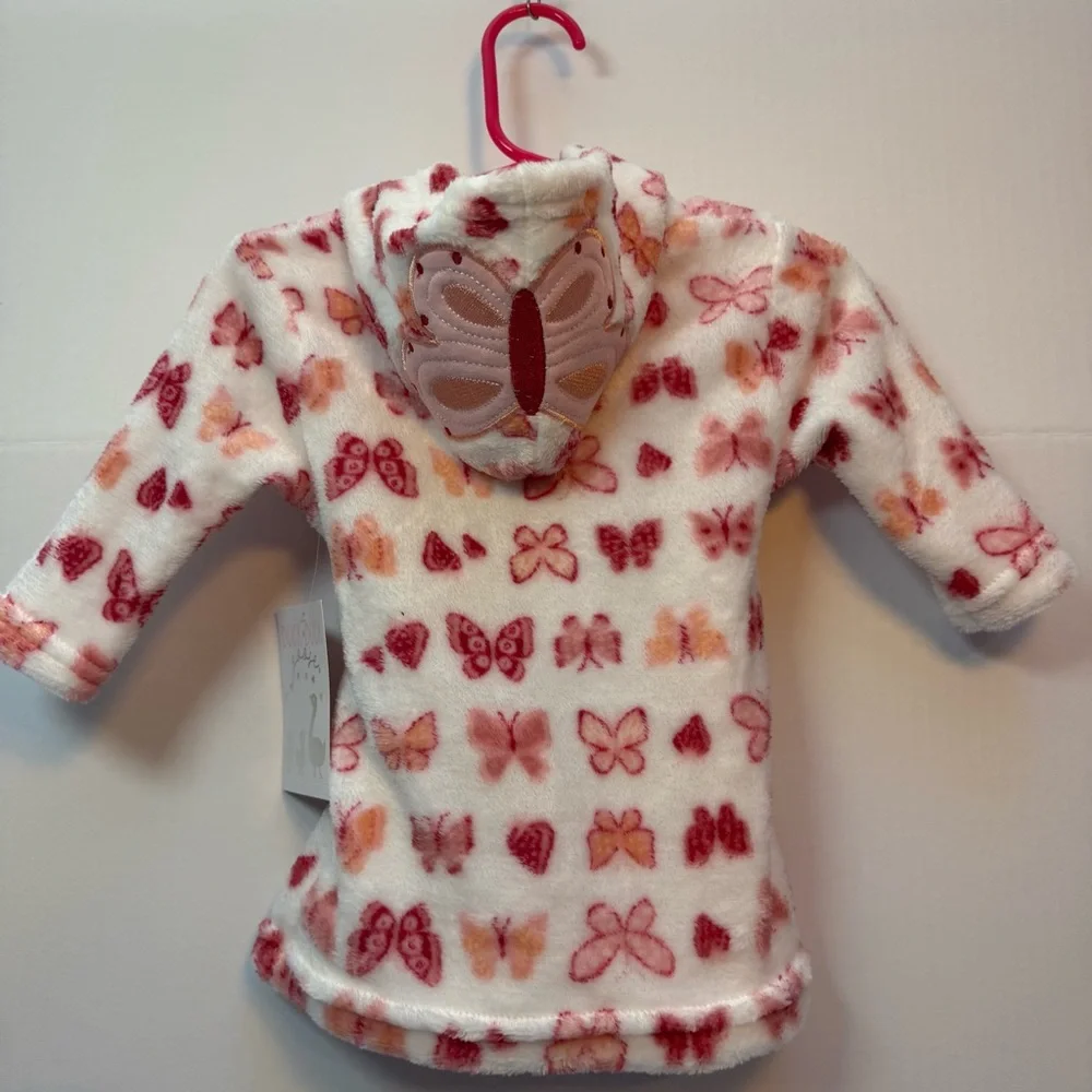 Duck Duck Goose‎ Butterfly Pink White Plush Infant Robe 0-9M NWT
